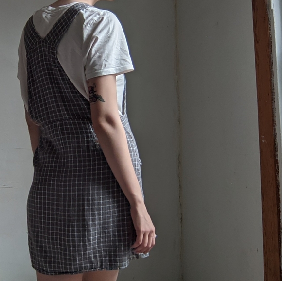 Linen-Blend Checkered Apron Dress - Picture 2 of 10